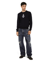 Round-neck virgin wool sweater with Marina embroidery - | Dolce & Gabbana