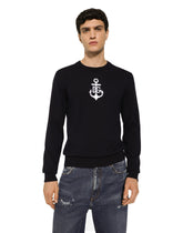 Round-neck virgin wool sweater with Marina embroidery - | Dolce & Gabbana