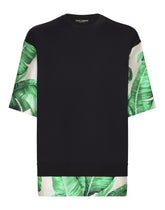 Round-neck silk sweater with banana tree print - | Dolce & Gabbana