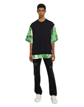 Round-neck silk sweater with banana tree print - | Dolce & Gabbana