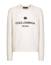 Wool round-neck sweater with logo embroidery - | Dolce & Gabbana