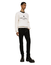 Wool round-neck sweater with logo embroidery - | Dolce & Gabbana