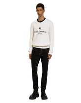 Wool round-neck sweater with logo embroidery - | Dolce & Gabbana