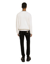 Wool round-neck sweater with logo embroidery - | Dolce & Gabbana