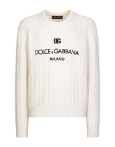 Wool round-neck sweater with logo embroidery - | Dolce & Gabbana