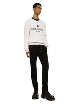 Wool round-neck sweater with logo embroidery - | Dolce & Gabbana