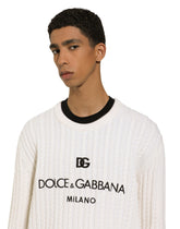 Wool round-neck sweater with logo embroidery - | Dolce & Gabbana