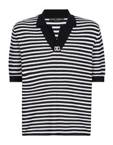 Striped cotton V-neck polo-shirt with DG logo - | Dolce & Gabbana