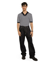 Striped cotton V-neck polo-shirt with DG logo - | Dolce & Gabbana