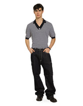Striped cotton V-neck polo-shirt with DG logo - | Dolce & Gabbana
