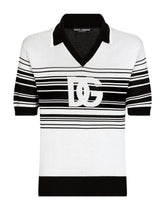 Silk jacquard V-neck polo-shirt with DG logo - | Dolce & Gabbana