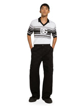 Silk jacquard V-neck polo-shirt with DG logo - | Dolce & Gabbana