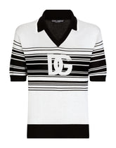 Silk jacquard V-neck polo-shirt with DG logo - | Dolce & Gabbana