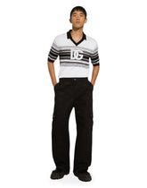 Silk jacquard V-neck polo-shirt with DG logo - | Dolce & Gabbana