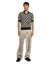 Silk jacquard V-neck polo-shirt with DG logo - | Dolce & Gabbana