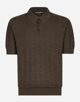 Silk polo-shirt with all-over DG logo embroidery - | Dolce & Gabbana