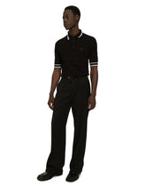 Short-sleeved stretch silk polo-shirt with DG logo - | Dolce & Gabbana