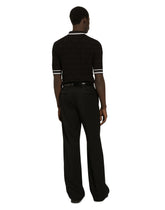 Short-sleeved stretch silk polo-shirt with DG logo - | Dolce & Gabbana