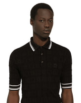 Short-sleeved stretch silk polo-shirt with DG logo - | Dolce & Gabbana