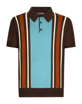 Silk and cashmere polo-shirt with striped inlay - | Dolce & Gabbana