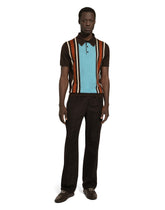 Silk and cashmere polo-shirt with striped inlay - | Dolce & Gabbana