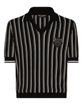 Striped silk polo-shirt with DG logo - | Dolce & Gabbana