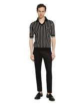 Striped silk polo-shirt with DG logo - | Dolce & Gabbana
