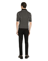 Striped silk polo-shirt with DG logo - | Dolce & Gabbana