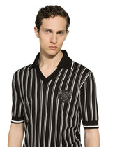 Striped silk polo-shirt with DG logo - | Dolce & Gabbana