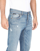 Light blue slim-fit stretch jeans with micro-rips - | Dolce & Gabbana