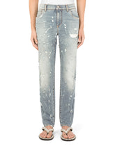 Slim-fit blue wash stretch jeans with abrasions - | Dolce & Gabbana