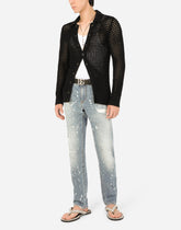 Slim-fit blue wash stretch jeans with abrasions - | Dolce & Gabbana