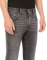 Gray wash slim-fit stretch jeans - | Dolce & Gabbana