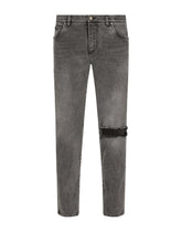 Gray slim-fit stretch jeans with rips - | Dolce & Gabbana