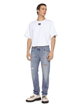Light blue slim-fit stretch jeans with rips - | Dolce & Gabbana
