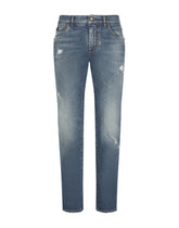 Light blue slim-fit stretch jeans with abrasions - | Dolce & Gabbana