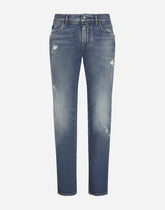 Light blue slim-fit stretch jeans with abrasions - | Dolce & Gabbana
