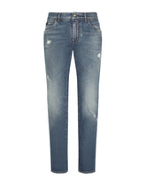 Light blue slim-fit stretch jeans with abrasions - | Dolce & Gabbana