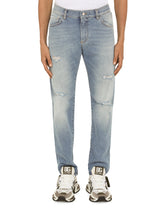 WASHED STRETCH DISTRESSED SLIM JEANS - | Dolce & Gabbana