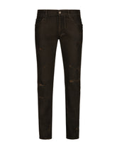 Slim-fit waxed stretch denim jeans - | Dolce & Gabbana