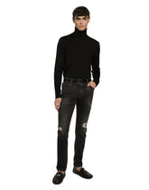 Slim-fit gray stretch denim jeans with abrasions - | Dolce & Gabbana