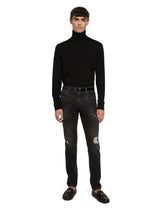 Slim-fit gray stretch denim jeans with abrasions - | Dolce & Gabbana