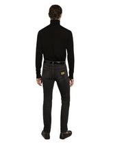 Slim-fit gray stretch denim jeans with abrasions - | Dolce & Gabbana