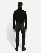 Slim-fit gray stretch denim jeans with abrasions - | Dolce & Gabbana