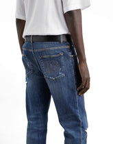 Slim-fit stretch cotton jeans with logo embroidery - | Dolce & Gabbana