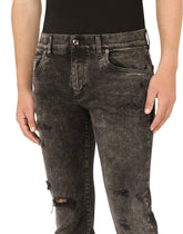 Gray wash skinny stretch jeans - | Dolce & Gabbana