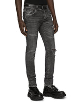 Gray skinny stretch jeans with rips - | Dolce & Gabbana