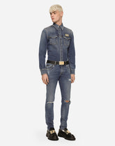 Light blue skinny stretch jeans with rips - | Dolce & Gabbana