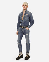 Light blue skinny stretch jeans with rips - | Dolce & Gabbana