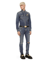 Light blue skinny stretch jeans with rips - | Dolce & Gabbana
